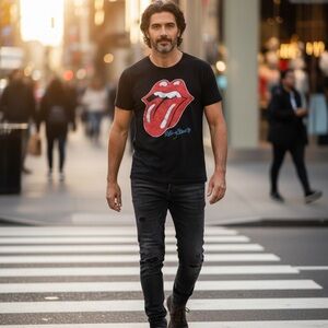 The Rolling Stones Black Tee with Red and White Tongue Logo 1998 Concert